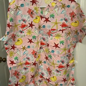 Women's Pink Seashell and Starfish Scrub Top